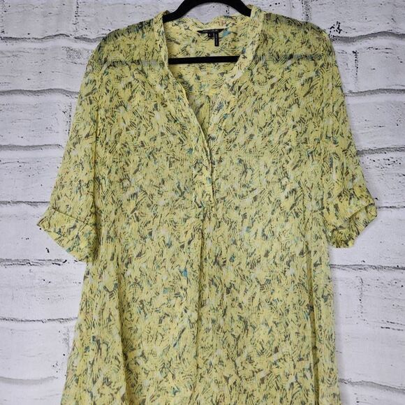 Nic + Zoe Printed Split V-Neck Hi-Low Hem Tunic Top Yellow Small - Picture 3 of 14